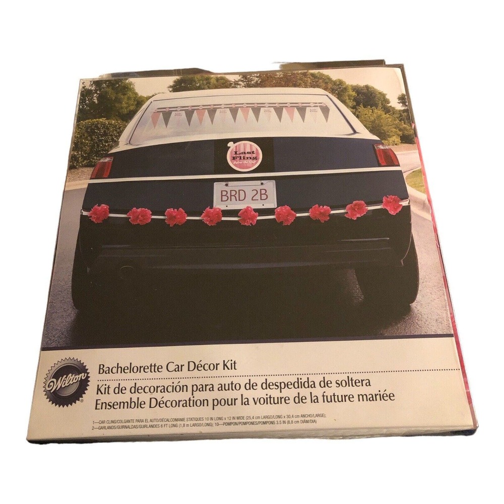 Wilton Bachelorette Car Decor Kit Garland Pompons Car Cling Black Pink & White